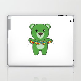 Autism Awareness Month Puzzle Heart Green Bear Laptop Skin