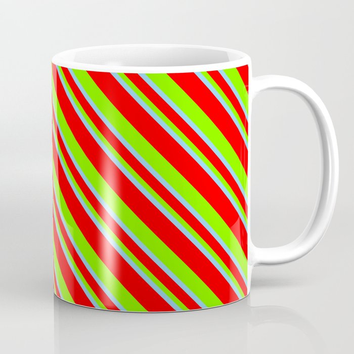 Sky Blue, Red, and Green Colored Stripes Pattern Coffee Mug