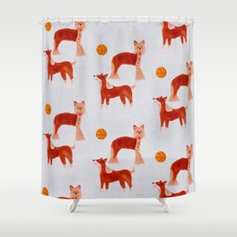 Dogs and a Basketball - Orange and Grey Shower Curtain