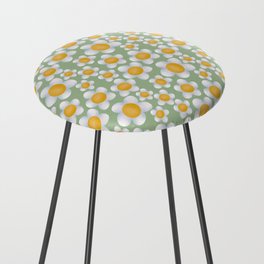 White Flower Illustrated Pattern Counter Stool