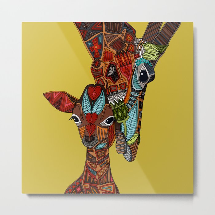 giraffe love ochre Metal Print