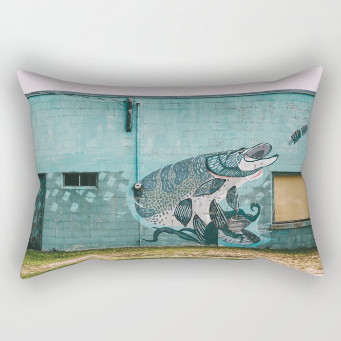 One Fish, Teal Fish Rectangular Pillow