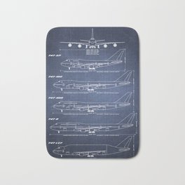 Boeing 747 Family Blueprint in High Resolution (dark blue) Bath Mat