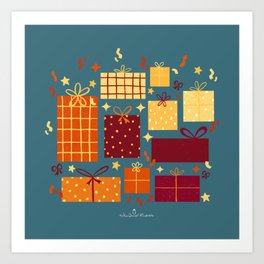 Christmas Presents - Fall Palette | Pattern Art Print | Santa, Winter, Confetti, Christmastrees, Festive, Babyshowers, Anniversary, Christmas, Fall, Gift 
