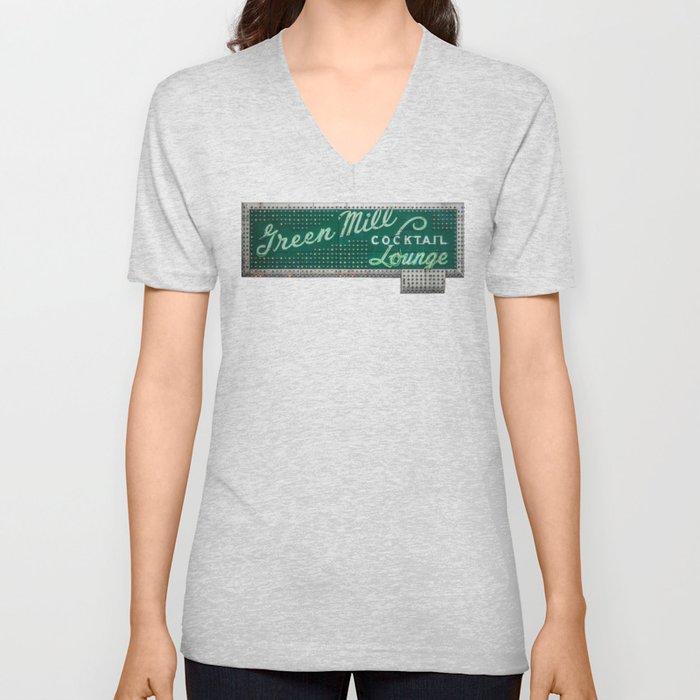 Green Mill Cocktail Lounge Vintage Neon Sign Uptown Chicago V Neck T Shirt