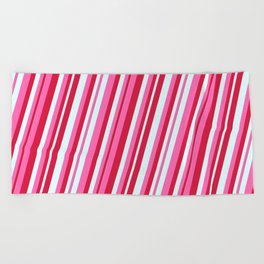 [ Thumbnail: Hot Pink, Crimson, and Light Cyan Colored Lines Pattern Beach Towel ]