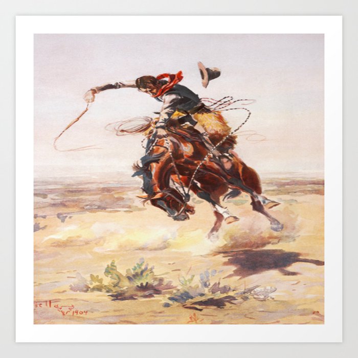 Vintage Western Cowboy Bronc Rider C.M. Russell Kunstdrucke