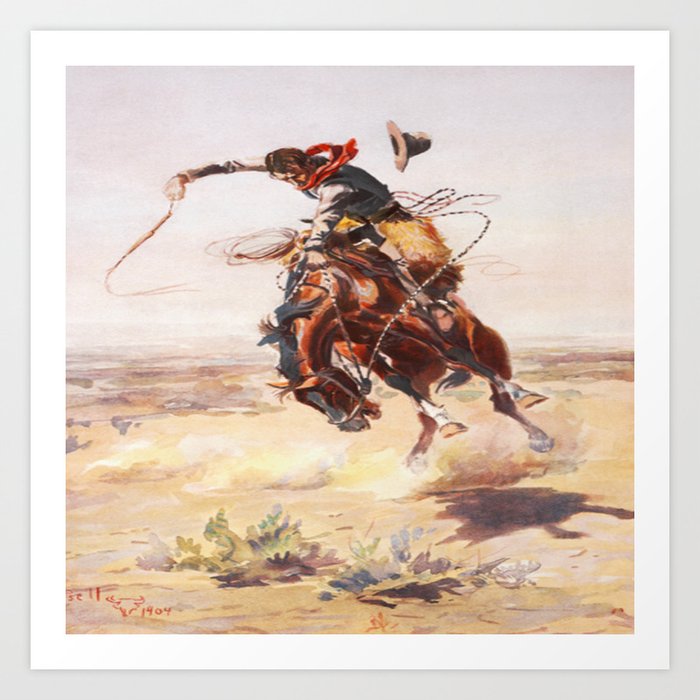 Vintage Western Cowboy Bronc Rider C.M. Russell Kunstdrucke Vintage Western Cowboy Bronc Rider C.M. Russell Kunstdrucke