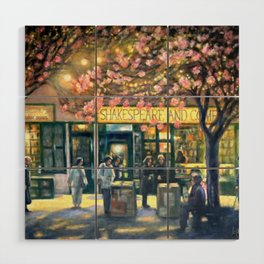 Shakespeare and Company night life painting by Bonnie Parkinson Wood Wall Art