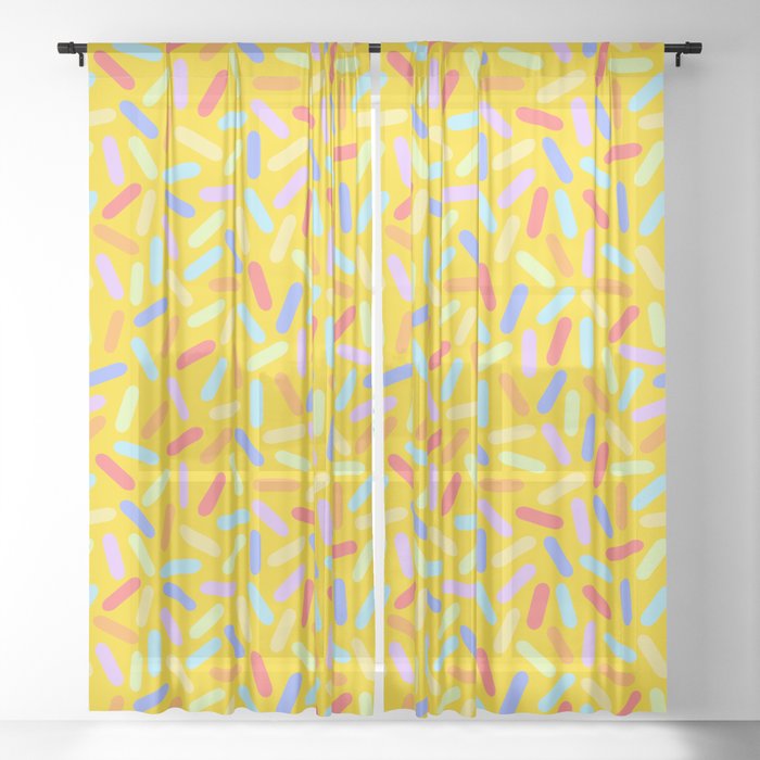 Dessert Digital Rainbow Sprinkles on Yellow Graphic Pattern Design Sheer Curtain