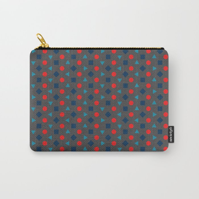 Rotating squares and triangle with circles pattern on a grey background Carry-All Pouch