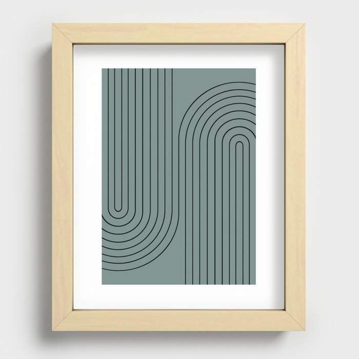 Minimal Line Curvature LXVII Neutral Teal Mid Century Modern Arch Abstract Recessed Framed Print