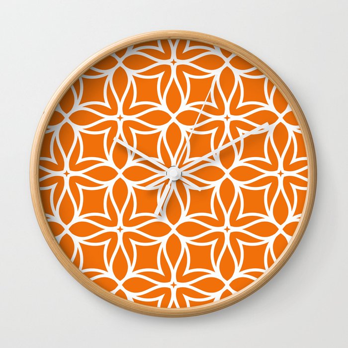 Orange White Line Art Flower Petal Pattern Pairs Coloro 2022 Popular Color Magma Orange 024-55-38 Wall Clock