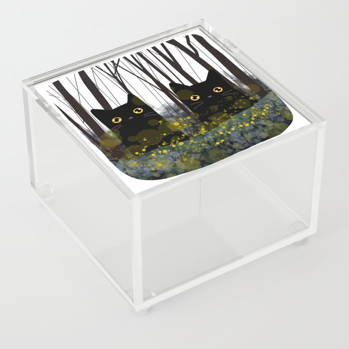 Black Cats and Fireflies Acrylic Box