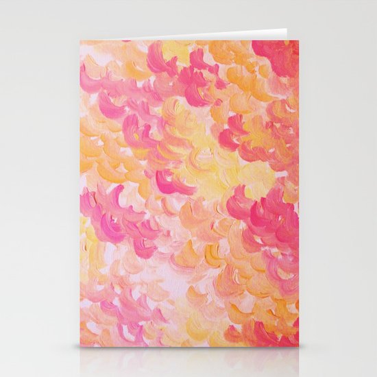 PINK PLUMES - Soft Pastel Wispy Pretty Peach Melon Clouds Strawberry Pink Abstract Acrylic Painting Stationery Cards