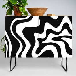 Liquid Swirl Abstract Pattern in Black and White Credenza