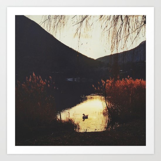 Sunset by the lake Art Print