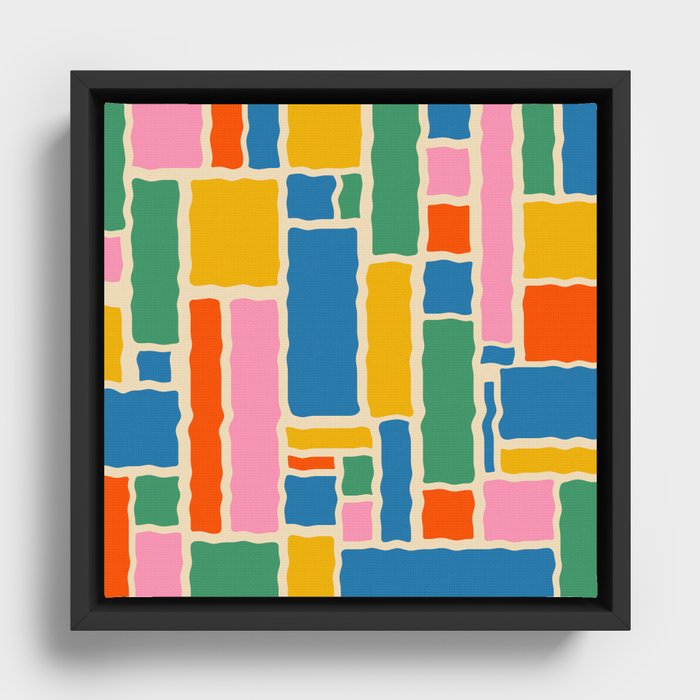 Wobbly Modulus Colorful Retro Geometric Pattern Framed Canvas