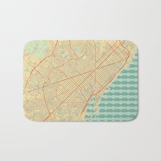 Barcelona Map Retro Bath Mat
