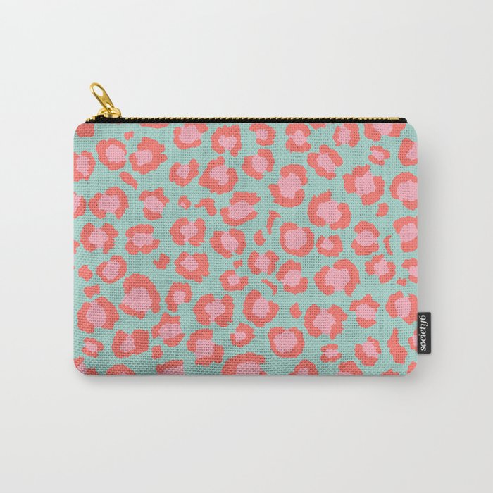 Coral  Leopard Print on Blue background | Living Coral design Carry-All Pouch