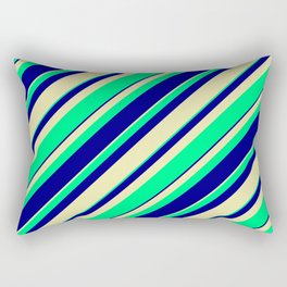 [ Thumbnail: Pale Goldenrod, Green, and Blue Colored Stripes/Lines Pattern Rectangular Pillow ]