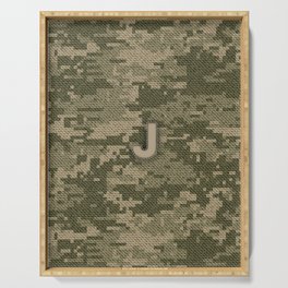 Personalized J Letter on Green Military Camouflage Army Design, Veterans Day Gift / Valentine Gift / Military Anniversary Gift / Army Birthday Gift  Serving Tray