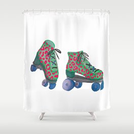 Hot Pink Spotted Roller Skates Shower Curtain