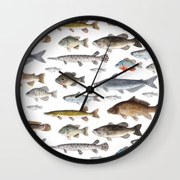 A Few Freshwater Fish Wall Clock | Perch, Stream, Fish, Fishing, Curated, Bassfish, Fisherman, Watercolor, Sunfish, River 