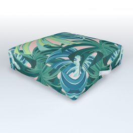Tropical Monstera Palm Leaves on Pink Outdoor Floor Cushion