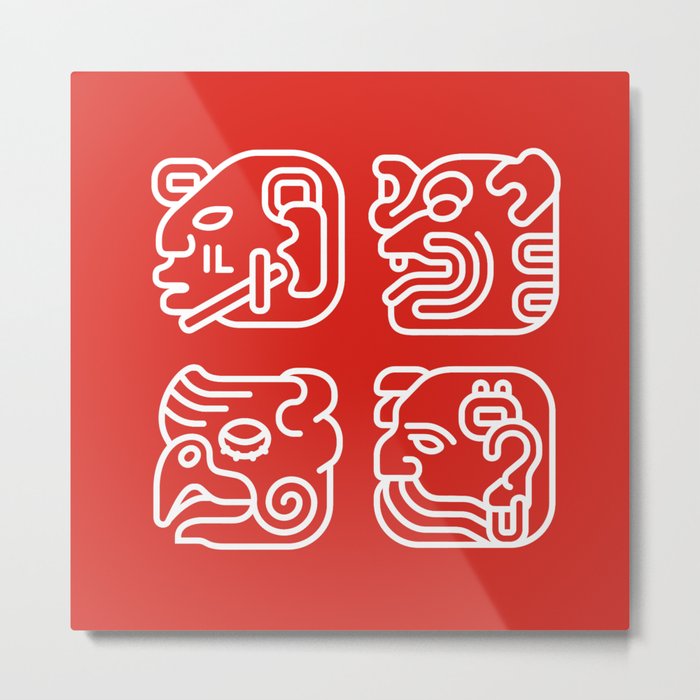 Mayan Glyphs ~ Heads Metal Print