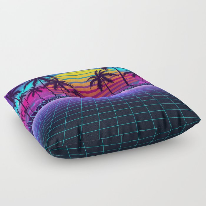 Radiant Sunset Synthwave Floor Pillow