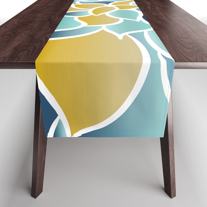 Modern, Floral Prints, Yellow, Blue and Teal Table Runner