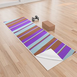 [ Thumbnail: Sienna, Light Blue & Purple Colored Lines/Stripes Pattern Yoga Towel ]