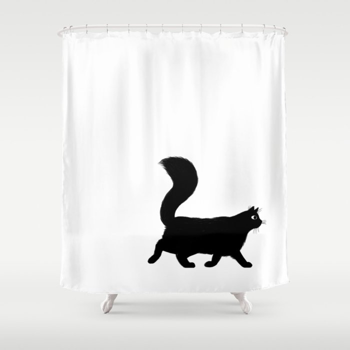 Walking Black Cat Shower Curtain