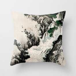 Waterfall Traditional Japanese Landscape Throw Pillow