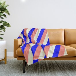 [ Thumbnail: Blue, Salmon & Beige Colored Stripes/Lines Pattern Throw Blanket ]