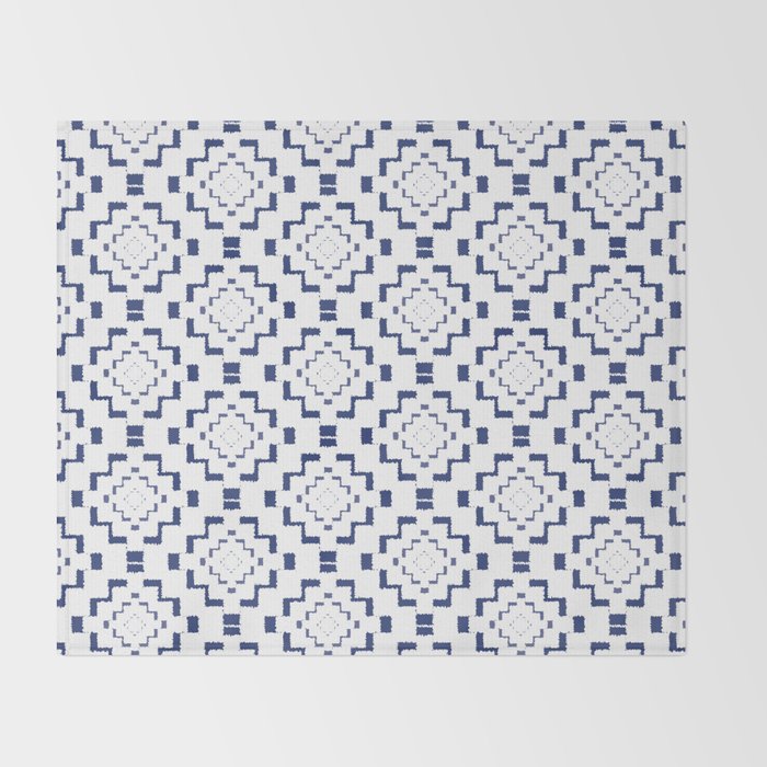 Rough Geometric Aztec Print Navy Blue Throw Blanket By Fancyashelltees Society6