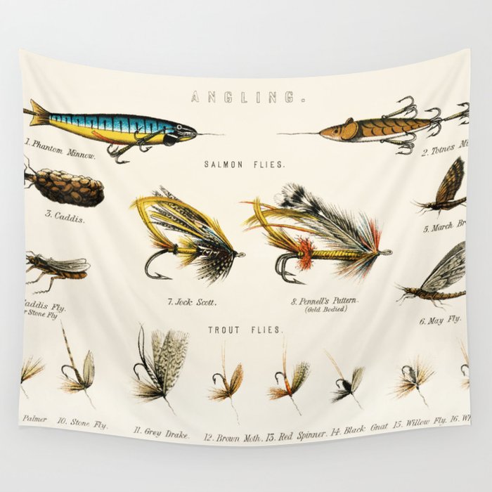 Illustrated Freshwater Fish Angling baits and fishing flies chart Wall  Tapestry by Atlantic Coast Arts and Paintings