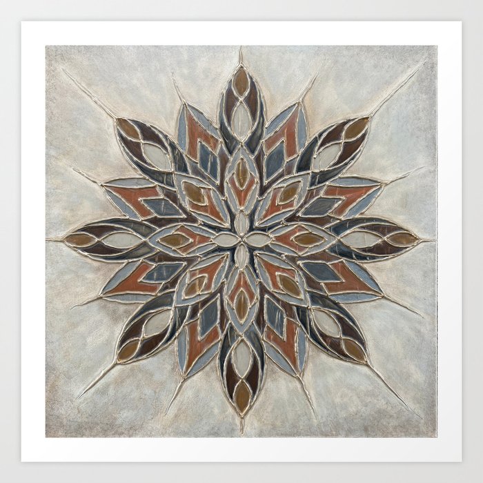 Colorful Gray Beige Rust and Brown Mandala Art Print