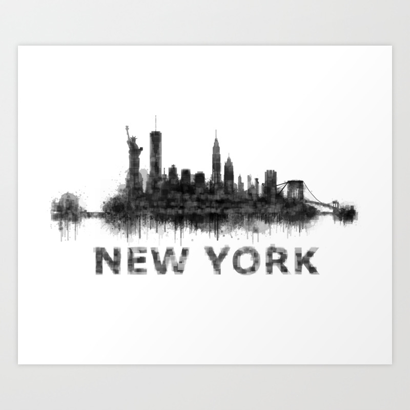 Ny New York City Skyline Nyc Black White Watercolor Art Art Print