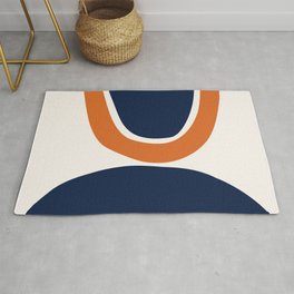 Abstract Shapes 32 in Orange and Navy Blue Area & Throw Rug