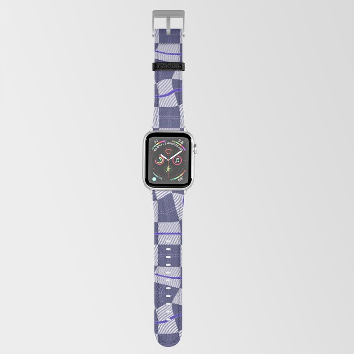 Warped Checkerboard Grid Illustration Navy Blue Lilac Purple Apple Watch Band