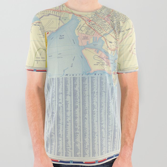 Flat road map of honolulu All Over Graphic Tee