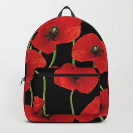 Poppies Flowers black background pattern graphic Backpack