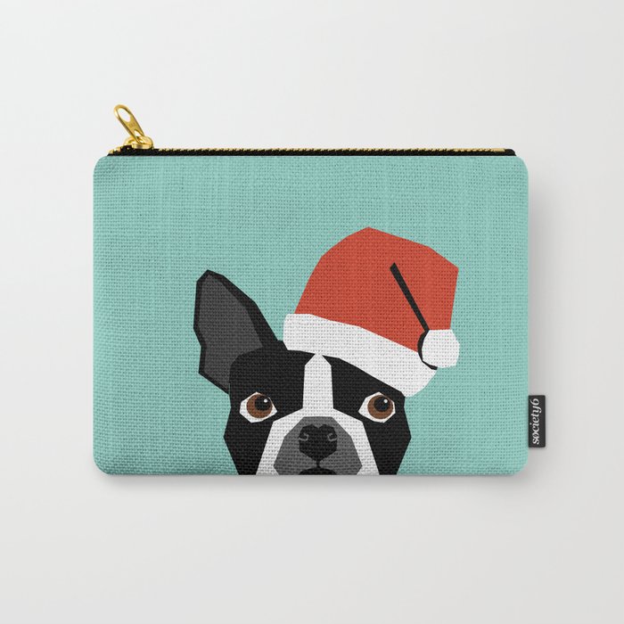 Xmas Boston Terrier Santa Hat funny dog gift for dog lover terrier owner boston terrier cute puppy  Carry-All Pouch
