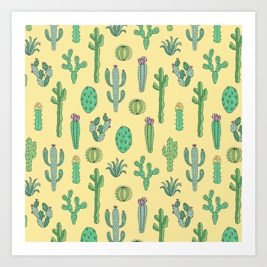 Cactus Pattern Yellow Art Print