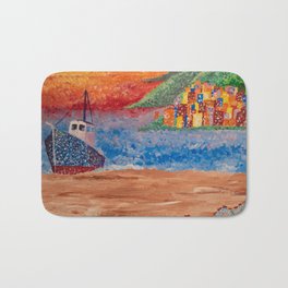 Seashore Bath Mat | Seaside, Paint, Hills, Island, Sea, City, Painting, Acrylic, Fishnet, Sunset 