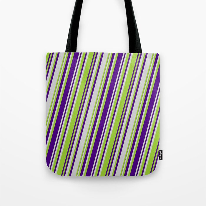 Light Gray, Green & Indigo Colored Pattern of Stripes Tote Bag