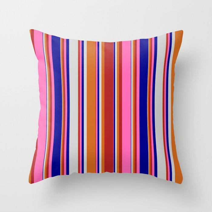Eyecatching Chocolate, Red, Hot Pink, Dark Blue & Light Gray Colored Lines/Stripes Pattern Throw Pillow