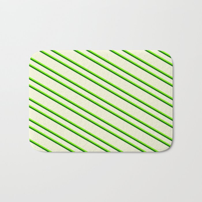 Beige, Green & Dark Green Colored Pattern of Stripes Bath Mat